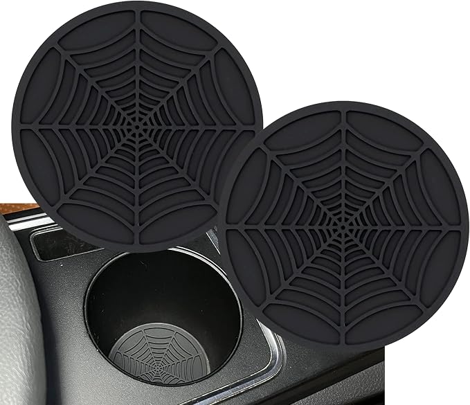 Car Cup Holder Coaster, 2 Pack Universal Auto Anti Slip Cup Holder Insert Ornaments Coaster, Durable, Suitable for Most Car Interior Accessories (Black-Spider Web)