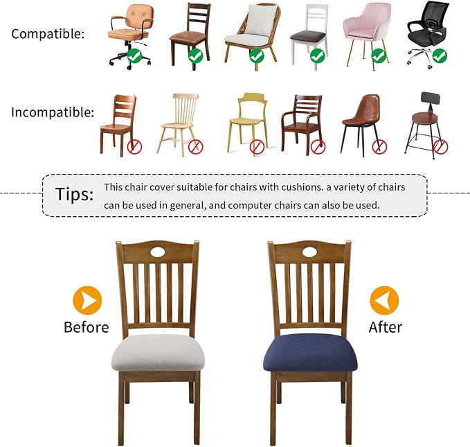 Fuloon Stretch Chair Seat Covers 4 PCS, Removable Washable Dining Chair Covers Anti-Dust Dining Room Seat Cushion Slipcovers (4, Navy Blue)