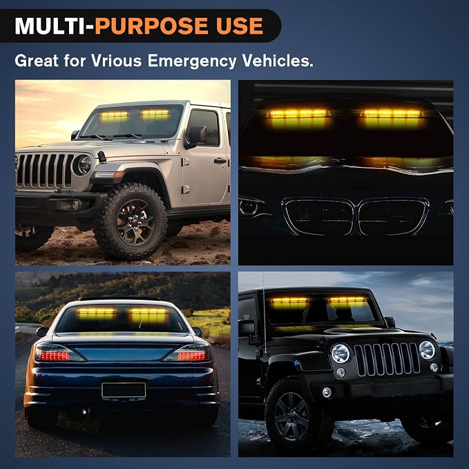 Nilight 32LED Amber Emergency Dash Strobe Lights with Controller Suction Cups Warning Hazard Interior Front/Rear Windshield Deck Split Light Bar for Trucks Construction Vehicles