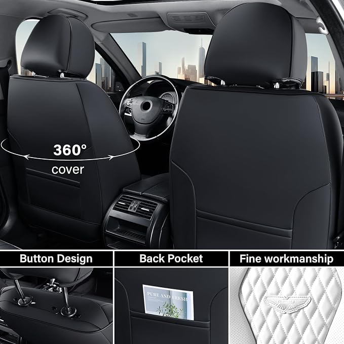 Coverado Seat Covers 2 Pack, Car Seat Covers Front Seats, White Car Seat Cover, Waterproof Car Seat Covers, Car Seat Cushion, Front Leather Seat Protector Fit for Most Cars