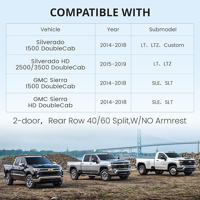 EKR Silverado Seat Covers Custom Fit for (Double Cab) 2014-2018 Chevrolet Silverado 1500 & HD 2500/3500 LT/LTZ/Custom,Car Seat Cover Full Set,Neoprene (Black)