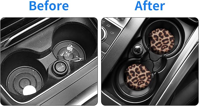 tifanso 2PCS Leopard Non-Slip Car Cup Holder Coasters for Women | Universal Fit for Standard Cup Holders, Easy to Clean & Remove, Adorable Floral Decor, Ideal Gift for Girls & Car Lovers