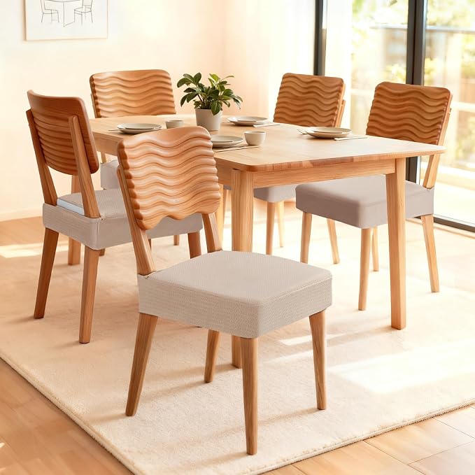 Songrey Waterproof Chair Covers for Dining Chairs, Set of 2, Taupe | No Rear Seat Covers for Dining Room , Chair Protector Slipcover, Stretch Removable Washable
