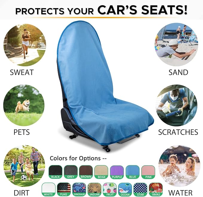 Waterproof Sweating Car Seat Cover for Post Gym Workout, Running, Swimming, Beach and Hiking, Universal Fit Non-Slip Bucket Seat Protector for Cars SUV Trucks, Machine Washable (Light Blue)