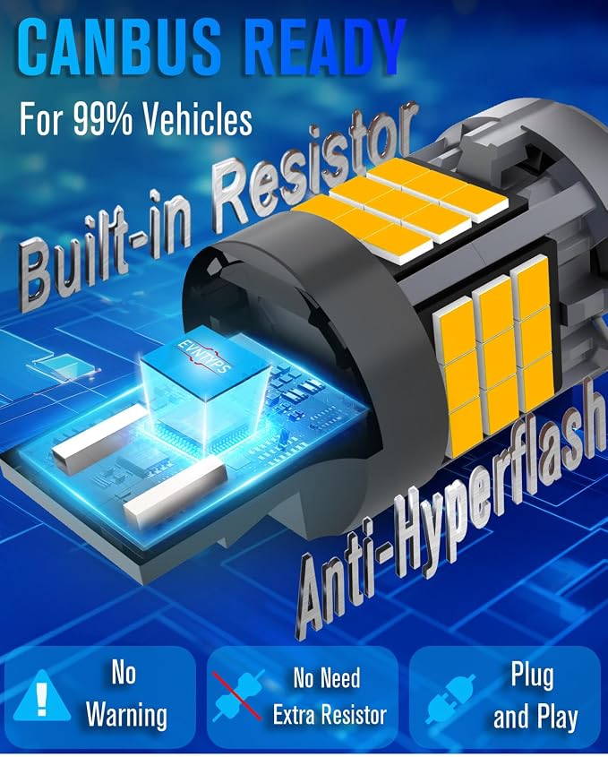 7440 7443 LED Bulb With Built in Resistor CANBUS Error Free,2200K 4000LM Super Bright 7443A Turn Signal Light Anti Hyper Flash,T20 7443A 7440NA W21W WY21W LED Blinker Bulb Amber Yellow,2pcs