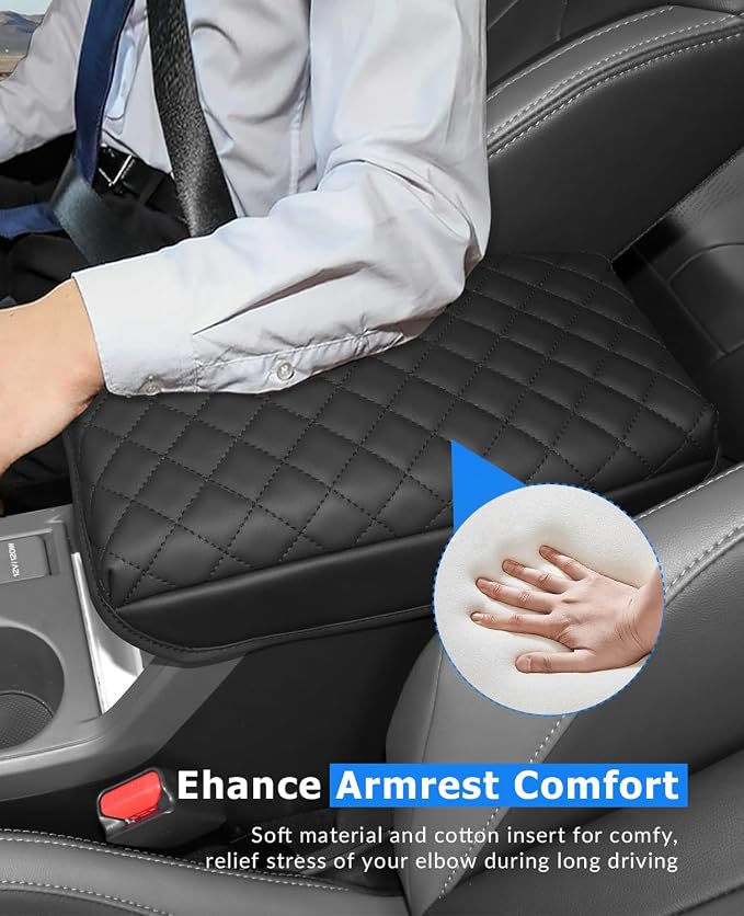 INTGET Car Center Console Armrest Cover for 2025 Subaru Crosstrek/Impreza Accessories 2024 Leather Arm Rest Box Lid Middle Console Seat Cover Protector (Black with Cushion, 2024+)