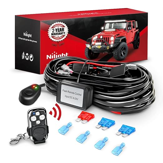 Nilight Remote Wiring Harness for LED Light Bar Wireless Strobe Flash Work Light Driving Lights 12V 15A 16AWG Remote Controller On Off Switch Waterproof Power Relay Blade Fuse-2 Leads
