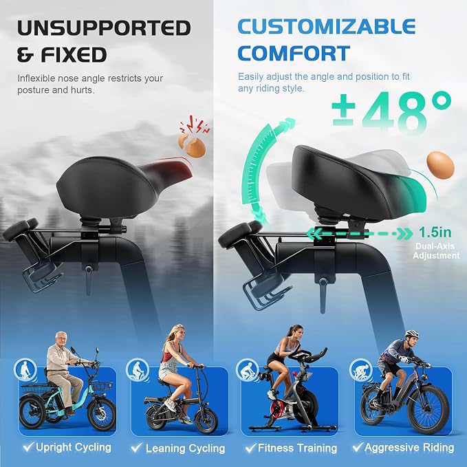 Noseless Bike Seat Cushion for Men & Women - Extra Padding & Comfort Wide Bicycle Seat, Oversized Comfortable Saddle for Peloton Bikes, Exercise Bikes, Electric Bikes, Cruiser Bikes