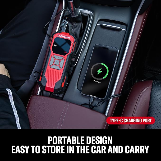 CRAFTSMAN Tire Inflator Portable Air Compressor, Cordless Mini Air Pump for Car Tires with Digital Tire Pressure Gauge, 6000mAh Battery Powered Air Pump, Max Pressure 150 PSI, 12V DC Corded