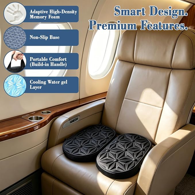 Cooling Gel Enhanced Memory Foam Seat Cushion, Desk Chair Seat Cushion, Office Chair Cushions, Foldable Portable, Back Sciatica Coccyx Tailbone Pain Relief, Driving Car Airplane Wheelchair Bleachers