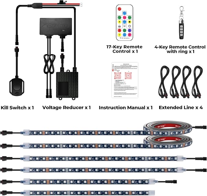 6PCS 12V-72V Golf Cart Lights, RGB Led Underglow Light Kit with 2 Remotes and App Control, Voltage Reducer, Waterproof, Sound Active, Battery Drain Protect Kill Switch Golf Cart Led Lights