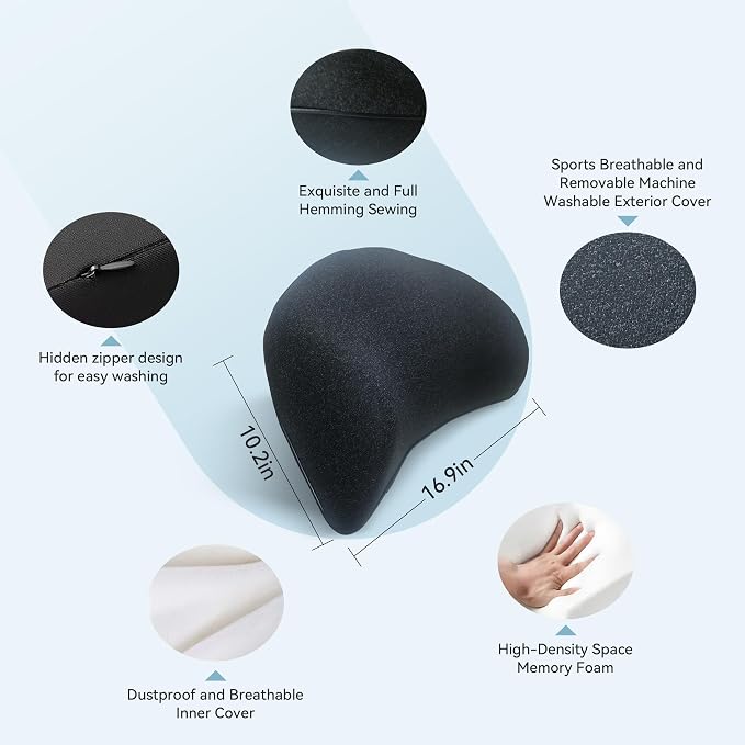 Super Snug Lumbar Support Pillow for Car, 100% Memory Foam Back Support | Breathable Removable Cover, Ergonomic Design - Back Pillow Lumbar Support Pillow for Car Seat/Back Pain Relief(Black, 1PC)