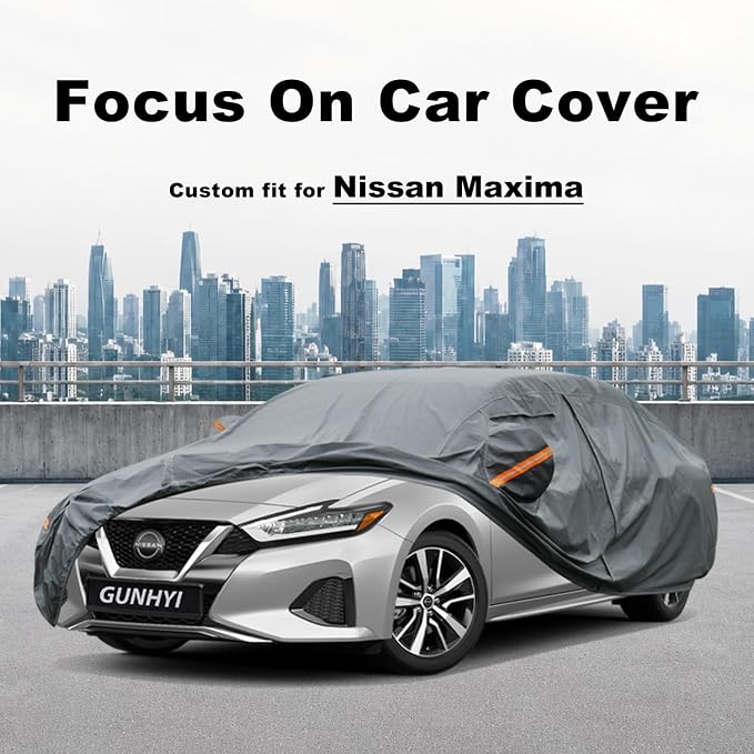 GUNHYI Premium Car Cover Custom Fit Nissan Maxima, 16 Layers Heavy Duty Car Cover Waterproof All Weather with Zipper Door for Sun Rain Snow Dust Uv Protection