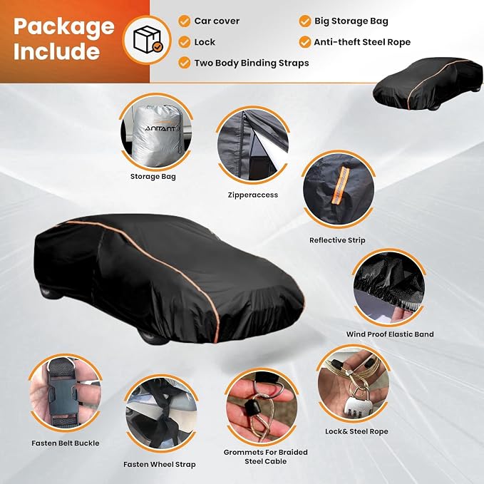 Super Lightweight Large Sedan Car Cover, Outdoor Car Covers for Automobiles All Weather Waterproof,Full Exterior Covers Rain UV Snow Protection Fit Sedan 208" to 218"