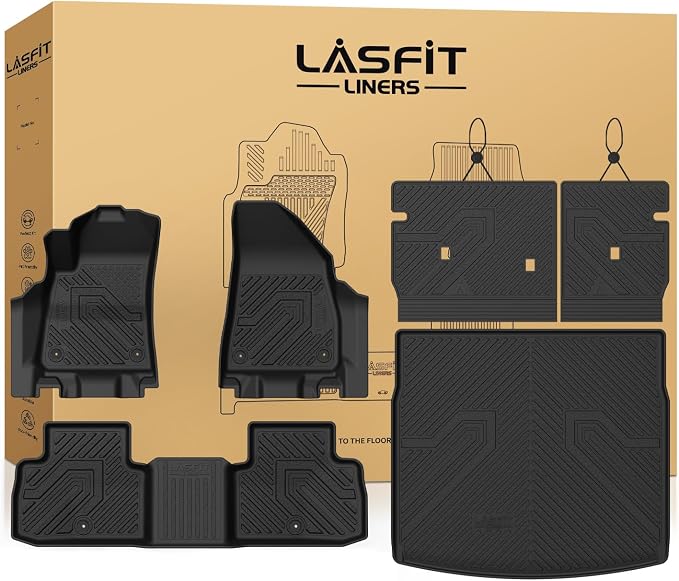 LASFIT Floor Mats for Jeep Cherokee 2026 Hybrid, All Weather TPE Custom Fit Car Mats Floor Liners Rear Backrest Mat Trunk Seatback Cargo Liner, Black