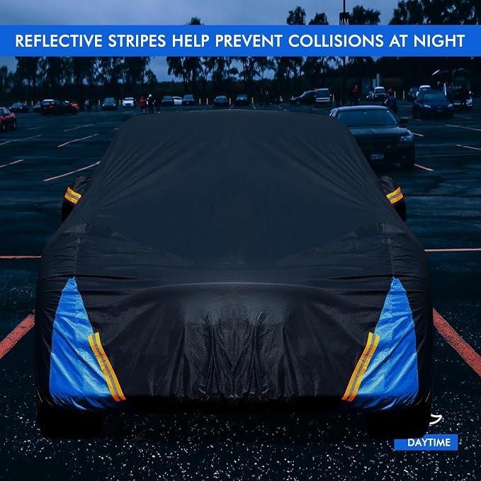 Tesla Model Y Car Cover Waterproof All Weather, 6 Layers Outdoor Full Exterior Cover Rain Sun UV Snowproof Protection with Zipper Cotton, Mirror Pocket and Charging Port