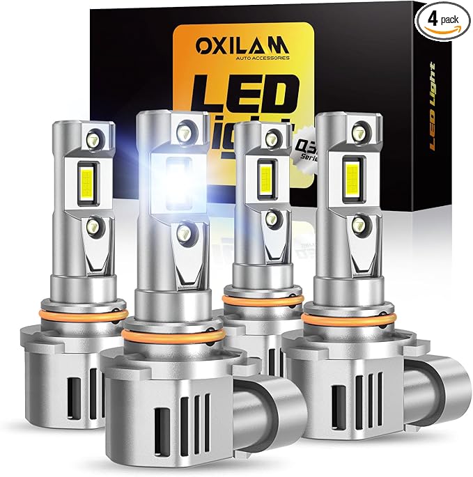 OXILAM Upgraded 9005 9006 LED Light Bulb Combo, 100, 000LM 1100% Brighter 6500K White, Anti-Flicker, 60,000Hrs Lifespan, Plug and Play, IP68, HB3 HB4 Compatible with Cars Trucks SUVs, Pack of 4