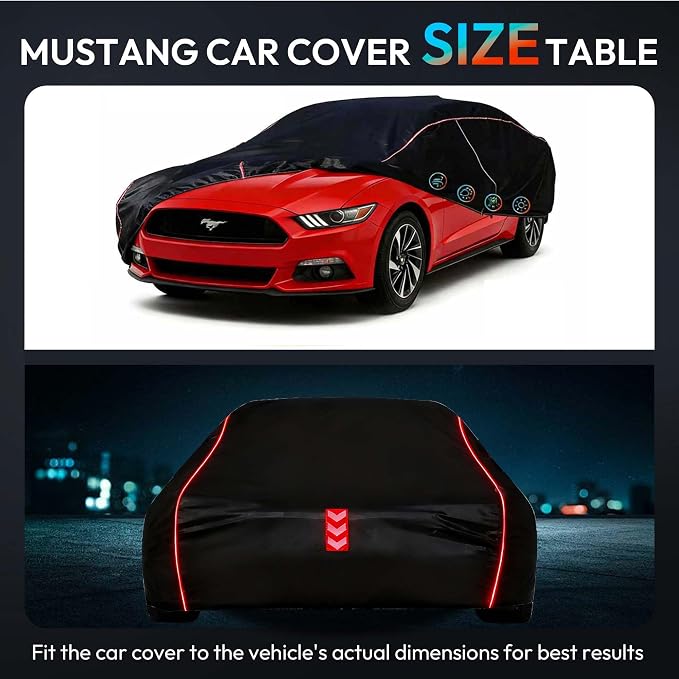 Car Cover Waterproof All Weather 8-Point Fastening for Ford Mustang 1994-25 | All-Around Wind-Resistant Fastening, 120s Quick Setup, 600D Oxford Fabric, All-Weather Protection