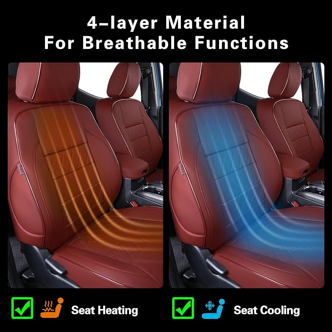 EKR Tacoma Leather Car Seat Covers Custom Fit for Toyota Tacoma 2012 2013 2014 2015 (Regular Seats) - Truck Seat Covers Full Set,Faux Leather(Burgundy)