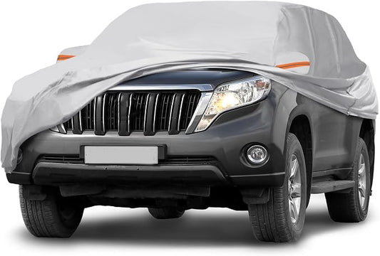 Silver Tone Heavy Duty Waterproof Car Cover for SUV 191"-199" - All-Weather UV Protected Outdoor Full Exterior Cover with Sun/Snow/Rain Resistance