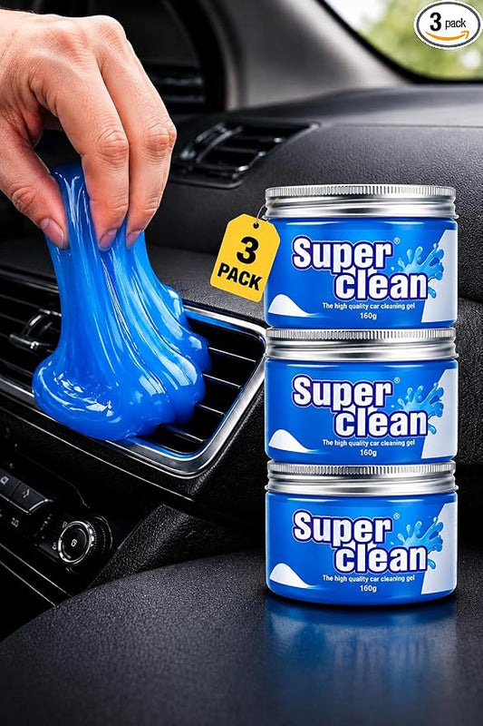 Reusable Car Cleaning Gel 3 Pack (Blue) – Universal Interior Dust Cleaner Putty for Car Air Vents, Dashboard, Cup Holders, Keyboard & Electronics, Car Detailing Slime(160g Each)