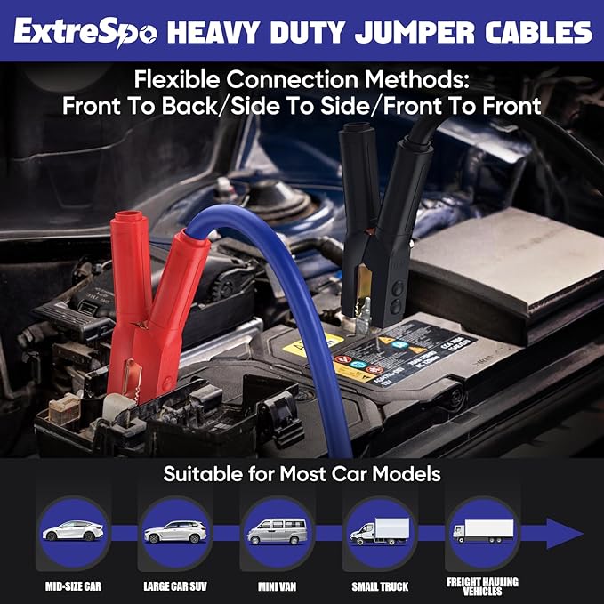 EXTRESPO 2/0 Gauge 30 FT Heavy Duty Jumper Cables, 1500Amp Quick Connect Booster Cables for 12V & 24V Cars, SUVs and Trucks, Kit with Carry Case, Gloves, Brushes