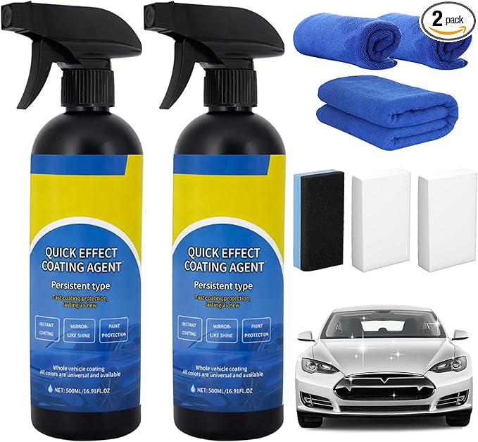 Car Coating Spray,16.9oz Quick Effect Coating Agent, Advanced Car Quick-Acting Agent Sprays,Scratch Wax Coatings Spray Waterless Wash,Oil Film Glass Cleaner, Hydrophobic Coating(2Pcs)