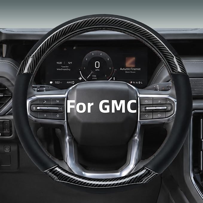 Yangday Leather Steering Wheel Cover for GMC Sierra 1500 2500 3500, 14.5-15 inches Car Steering Wheel Cover with Anti-Slip Massage Particle (Carbon Black)