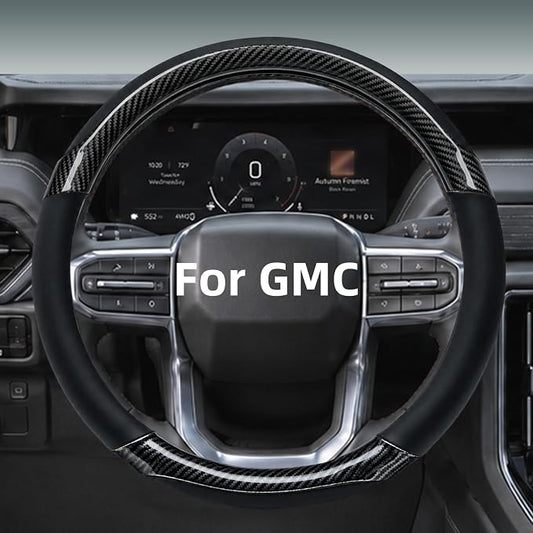 Yangday Leather Steering Wheel Cover for GMC Sierra 1500 2500 3500, 14.5-15 inches Car Steering Wheel Cover with Anti-Slip Massage Particle (Carbon Black)
