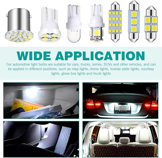 70PCS Dome Light LED Car Interior Bulb Kit Set, 31mm 36mm 41mm T10 Bulbs Interior Replacement Lights, Suitable for Interior Map Dome Trunk Door Courtesy License Plate Light (White)