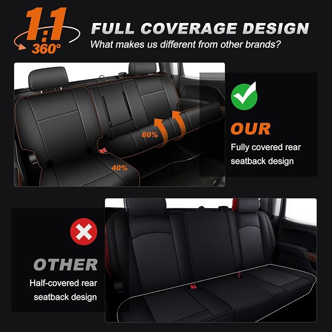 AOMSAZTO Truck Seat Covers for Chevy Silverado/GMC Sierra 1500 (2007-2013) 2500HD/3500HD (2007-2014) - Black Faux Waterproof Leather Car Seat Cover Full Set(Rear 40/60 Split for Crew Cab)