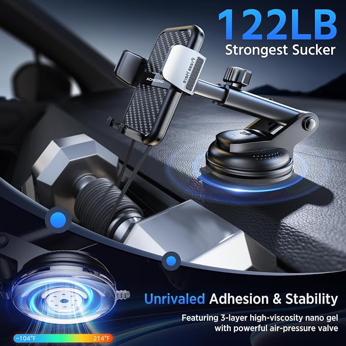 ACMEZING 3-in-1 Car Phone Holder, Suction Cup & Air Vent Dashboard Mount | 122+LBS Strongest Suction & Stable Clamp Arm, 360° Adjustable Cell Phone Mount Fits All Smartphones & Car Models