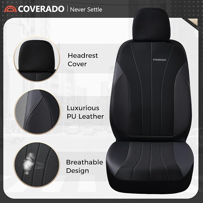 Coverado Car Seat Covers Front Seats, 2 Pack Waterproof Leather Front Seat Covers, Universal Fit for Cars SUVs Sedans,Black Brown