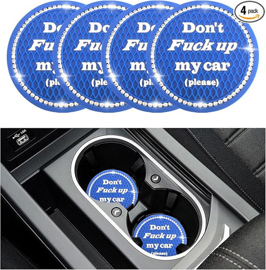 4 PCS Bling Car Cup Coaster, 2.75 Inch Anti-Slip Cup Holder Insert Coasters, Universal Crystal Rhinestone Auto Drink Car Cup Mat, Interior Car Accessories for Women Girls (Dark Blue)