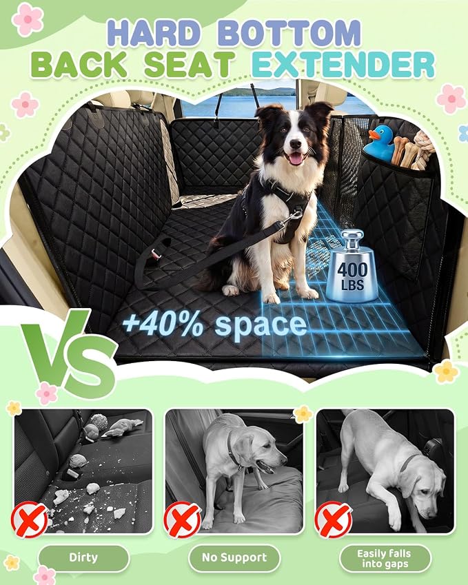 Dog Car Seat Cover, 600D Heavy Dute Car Seat Cover for Dogs Pets,100% Waterproof Anti-Scratch Nonslip Dog Hammock for Cars, Seat Covers Protector with SeatBelt for Sedan SUV Truck XLPRO Hard Black