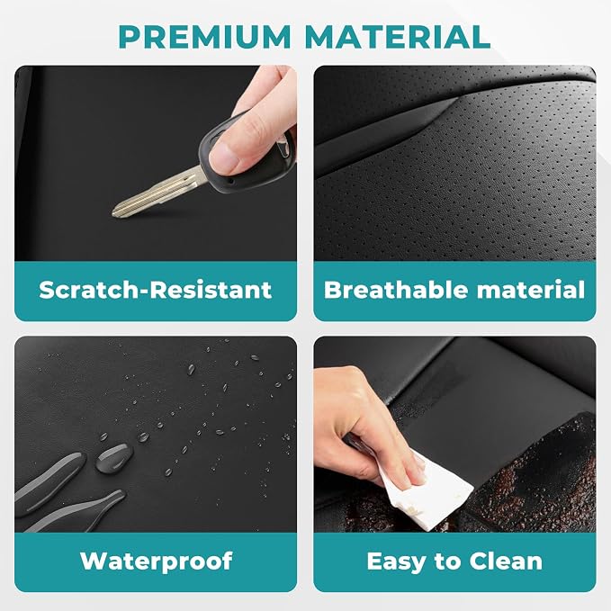 Universal Car Seat Covers for SUVs Sedans Trucks Black | universal fit, faux leather, waterproof, breathable, stain/scratch resistant, airbag compatible, anti-slip, easy install