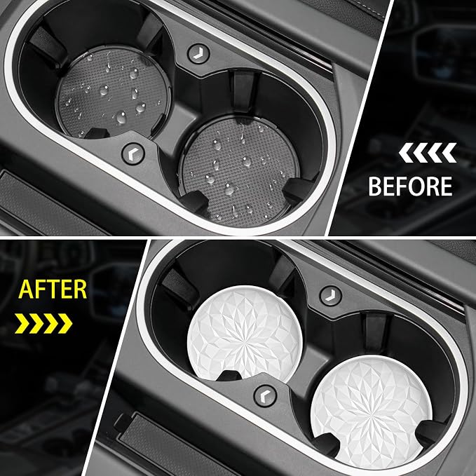 ME.FAN Car Coasters for Cup Holders [4 Pack] - 2.75In Silicone Auto Mug Mats - Universal Non-Slip Recessed Car Interior AccessoriesWhite
