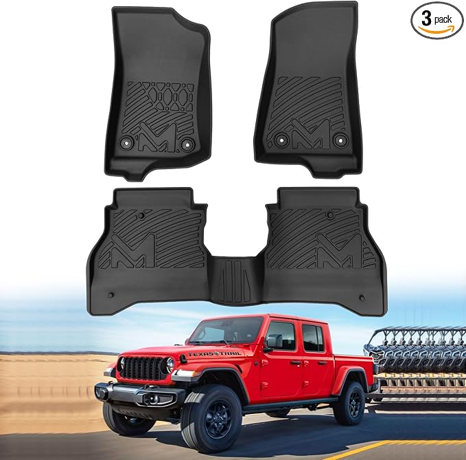 Floor Mats & Floor Liner Custom for 2020-2026 Jeep Gladiator JT, TPE Automotive All Weather Cover Protection Waterproof Black Front & Rear Row Full Set Car Mats, 3PCS