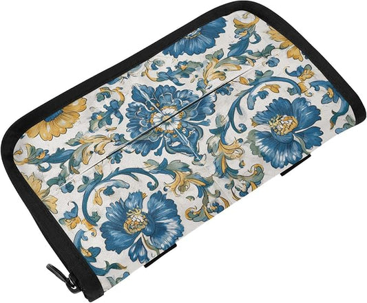 Car Visor Tissue Holder Mask Holder for Car, Car Tissue Box Sun Visor Napkin Holder Car Visor Accessories Adjustable Straps Reusable Durable Easy to Install Floral Blue and Yellow Tile