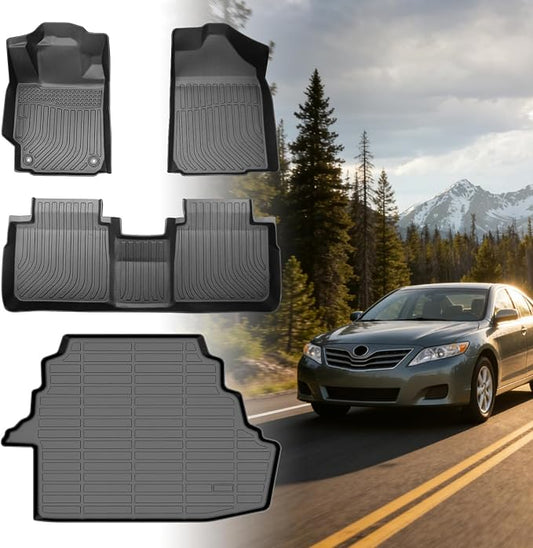 Floor Mats for Toyota Camry 2007-2011(ONLY Gas), NOT for Hybrid | Custom Fit Camry CE XLE SE LE Floor Mats, Front Rear Mats & Cargo Liner, TPE Anti-Slip Waterproof Duty Car Accessories