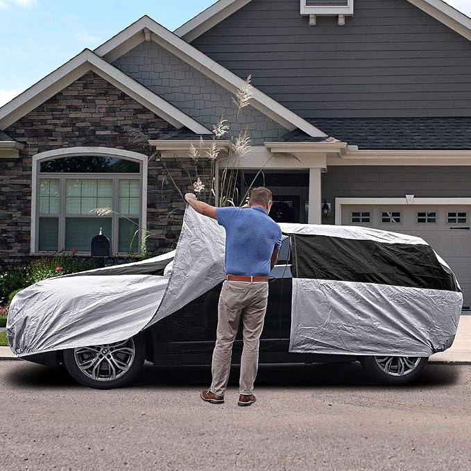 Titan Premium Multi-Layer PEVA Car Cover for Hatchbacks 165-181". Waterproof, UV Protection, Anti-Scratch Protective Lining, Driver-Side Zippered Opening. Fits Prius, Focus, Civic and More.