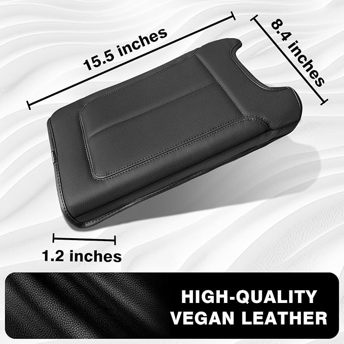 Muslogy Center Console Armrest Cover Fit for Ford F-150 F150 2009-2014 Accessories, Comfort Armrest Pad Console Lid Cushion Vegan Leather Regular Thick(Bucket Seat ONLY)