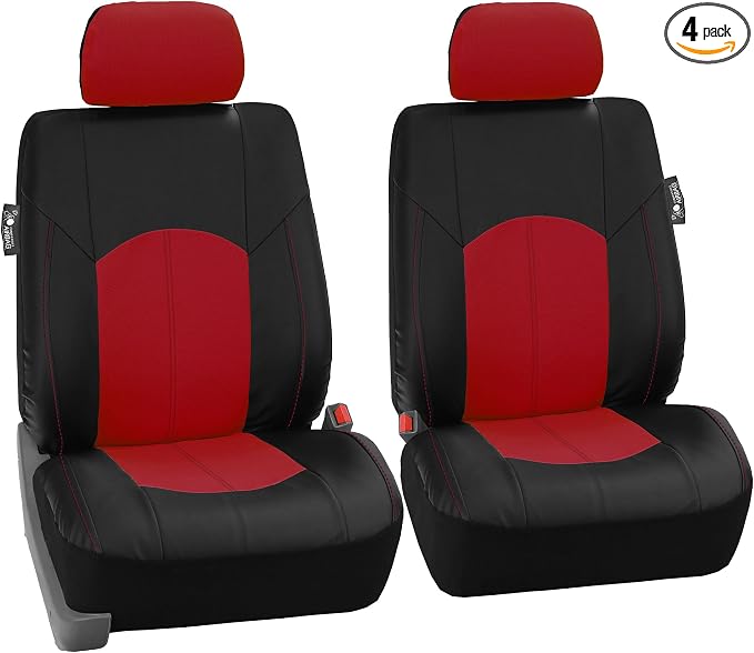 FH Group Car Seat Covers Highest Grade Faux Leather Seat Covers Airbag Compatible Red Automotive Seat Cover Front Seats Only with Gift Universal Fit Interior Accessories for Cars Trucks and SUVs