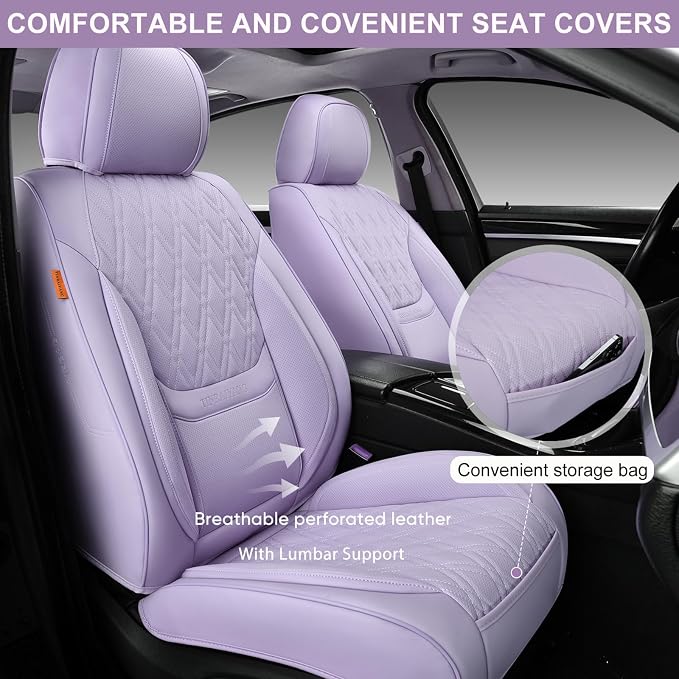 Car Seat Covers Full Set, Breathable Leather Automotive Front and Rear Seat Covers, Car Seat Protectors Full Set,Universal Automotive Vehicle Seat Cover for Most Sedan SUV Pick-up Trucks, Purple