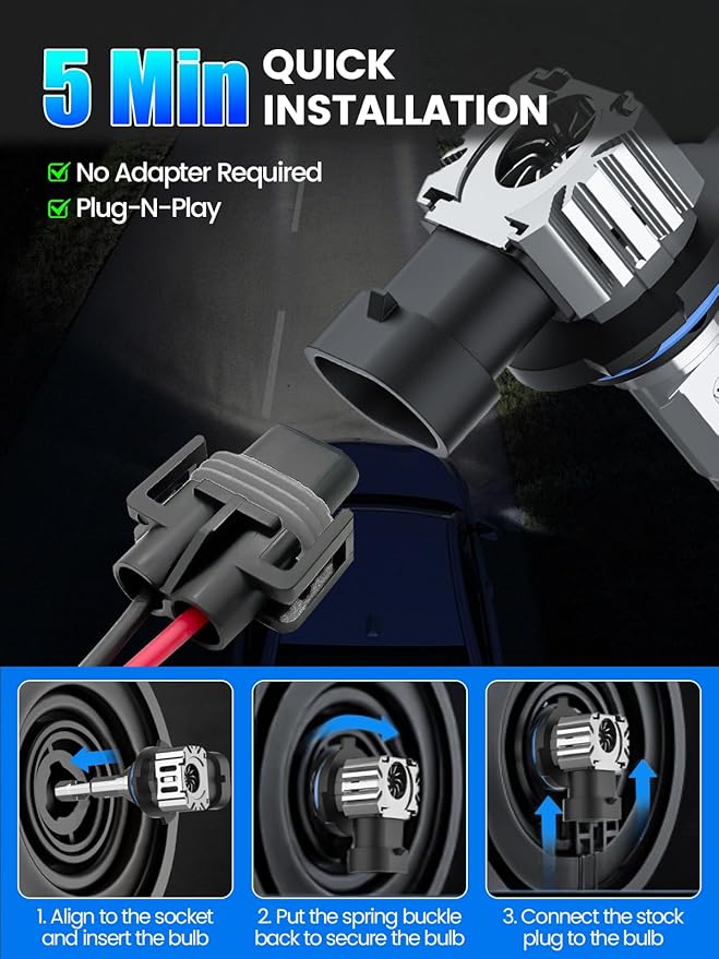 RCJ 9005 Bulbs, 16000LM Super Bright HB3 Fog Light, 6000K Cool White, Real 1:1 Size Plug and Play, Canbus Ready, lP67 Waterproof, Pack of 2