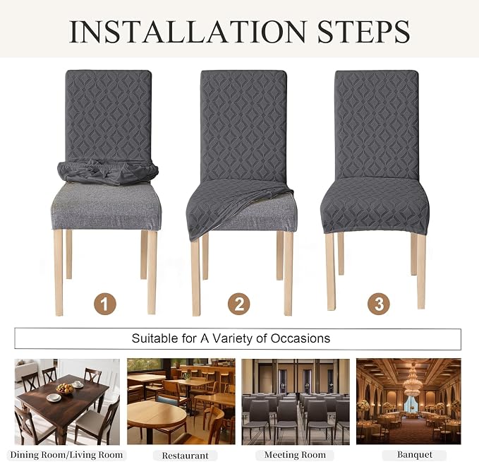 Genina Waterproof Chair Covers for Dining Room Set of 4, Removable Washable Chair Slipcover Protectors, Dark Gray