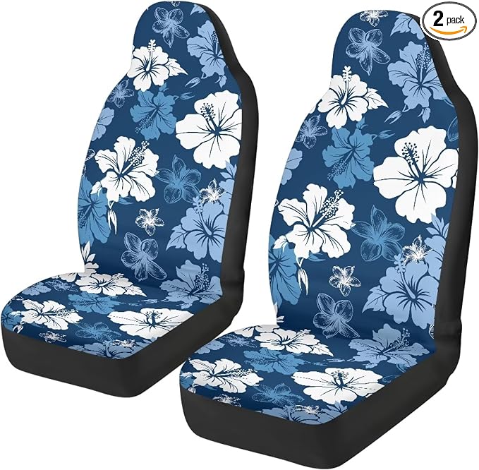 Hawaiian Flowers Front Car Seat Cover 2 Pcs Breathable Car Seat Covers for Front Seats Removable Automotive Accessories Easy Installation Universal Fit for Cars SUVs Sedans