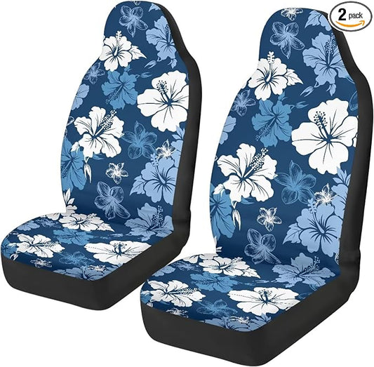 Hawaiian Flowers Front Car Seat Cover 2 Pcs Breathable Car Seat Covers for Front Seats Removable Automotive Accessories Easy Installation Universal Fit for Cars SUVs Sedans