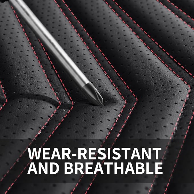 HChengkikz Front Car Seat Cover, Waterproof Faux Leather (Black + Redline) | Easy Maintenance, Airbag Compatible, Universal Fit For Most SUVs Trucks Pick-ups Sedans