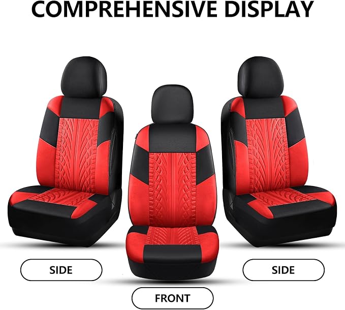 HChengkikz Front Car Seat Cover, Cloth and Washable (Black + Red) | Breathable, Airbag compatible, Easy to Install, Universal Fit for Most Cars, Sedans, Truck, SUVs